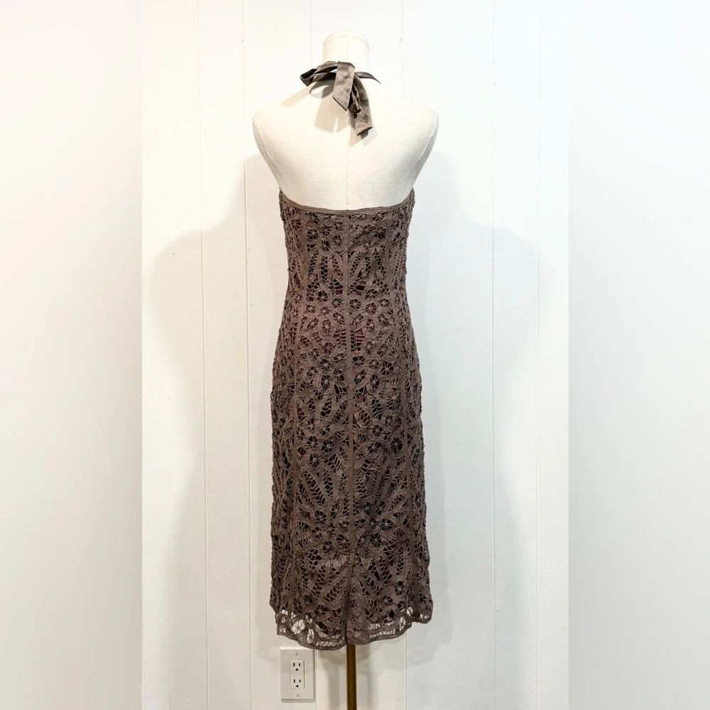 Vintage Betsey Johnson Y2K Crochet & Silk Strapless Halter Dress Size 6 - Picture 3 of 9